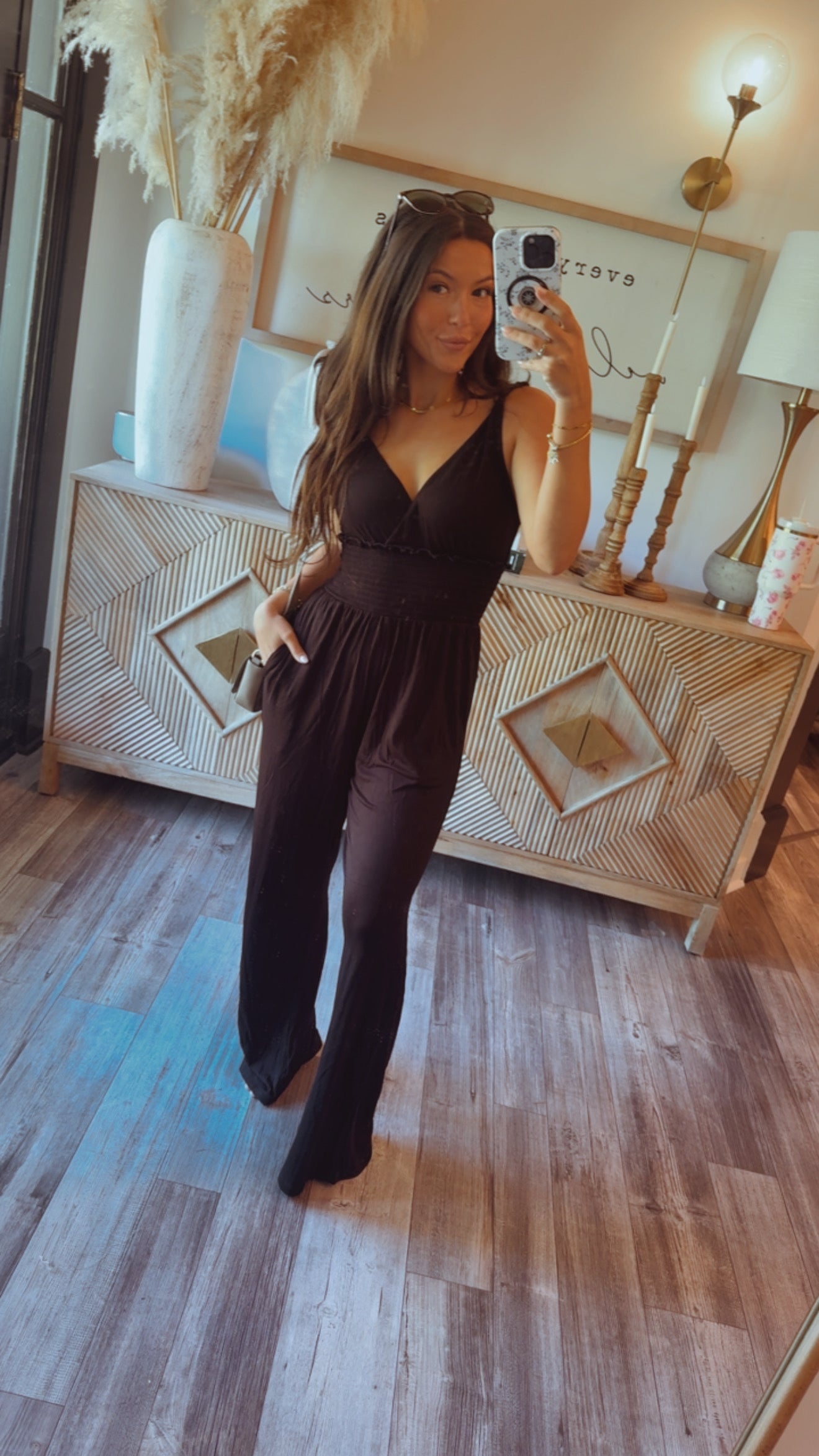 Chic Loose Fit V-neck Black Jumpsuit