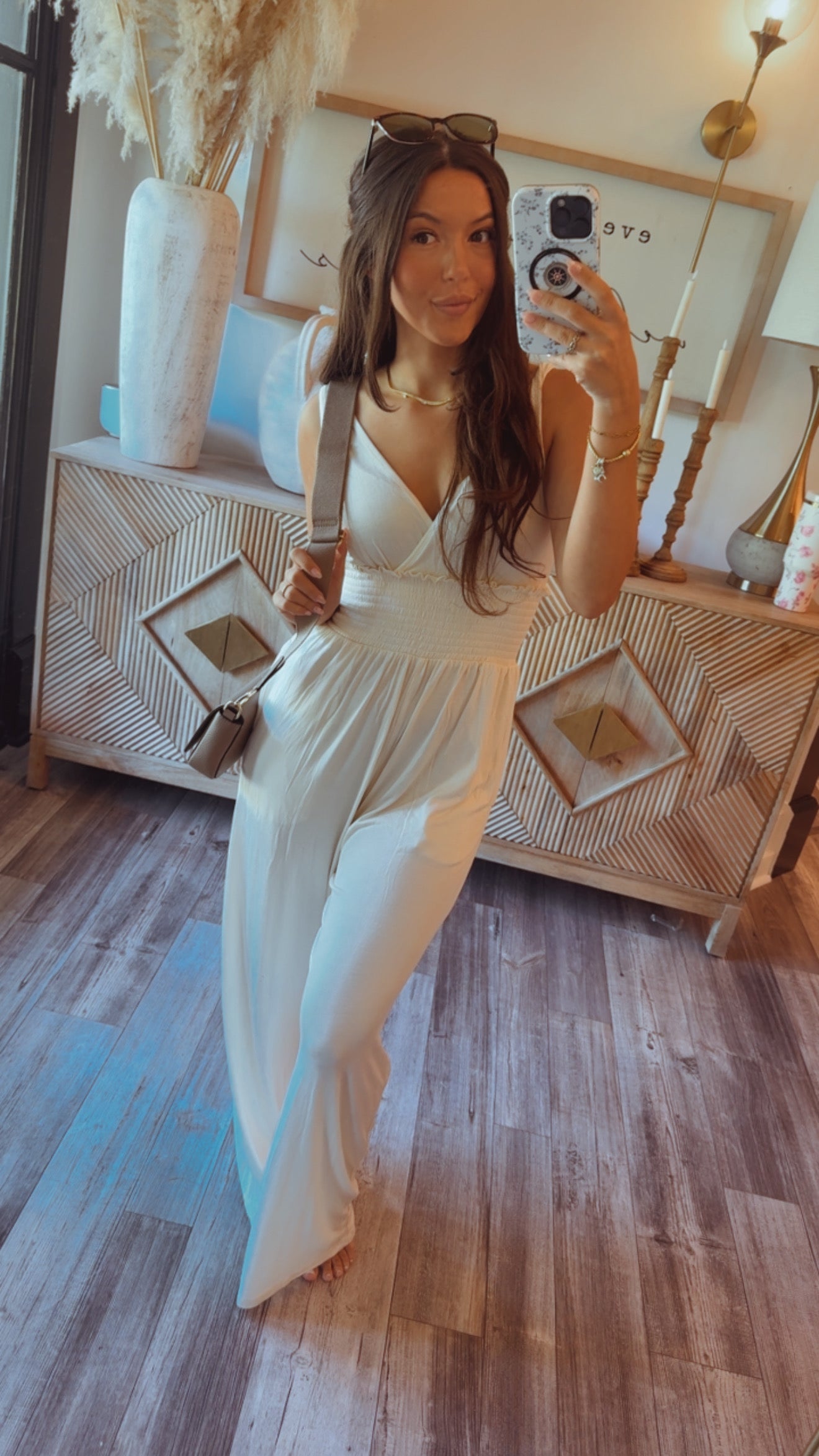 Chic Loose Fit V-neck Natural Jumpsuit