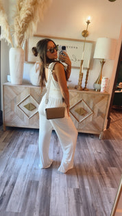 Chic Loose Fit V-neck Natural Jumpsuit