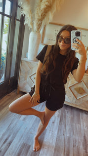 Chic and Sporty Black Romper