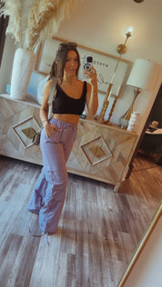 Chic Comfy Nylon Cargo Joggers Lilac