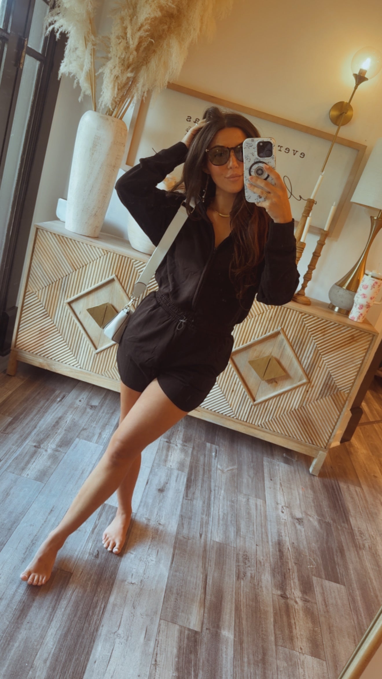 Luxe Black Zip Up Romper