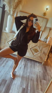Luxe Black Zip Up Romper