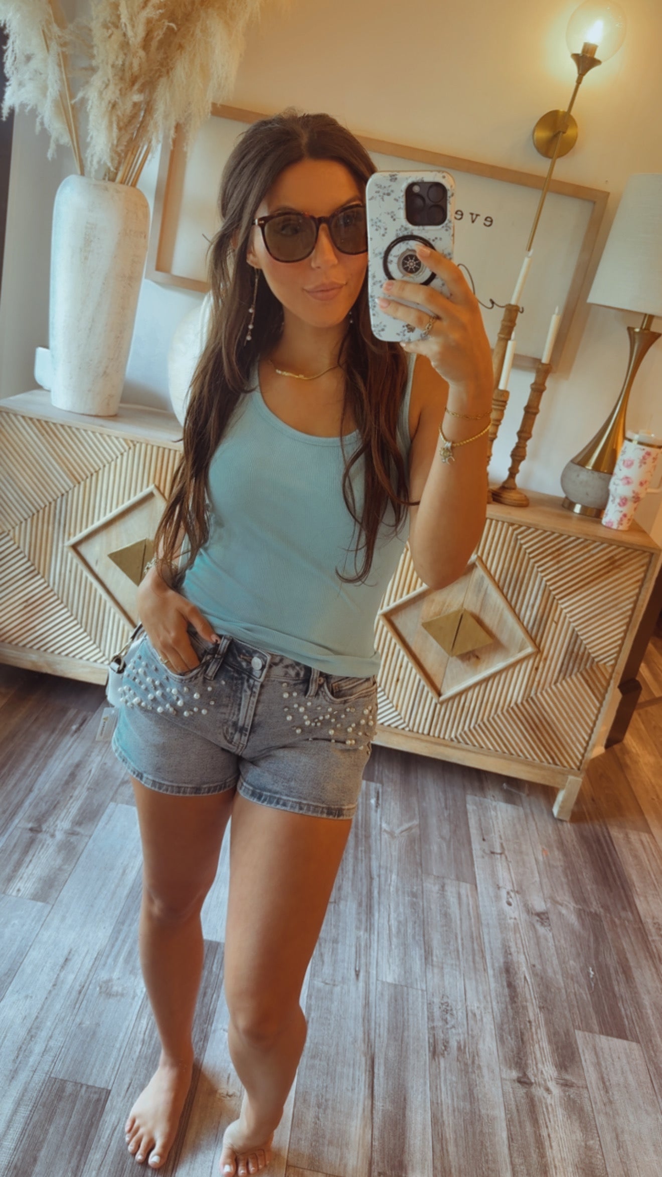 Blue Slim Fit Scoop Neck Tank
