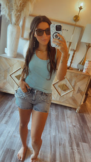 Blue Slim Fit Scoop Neck Tank
