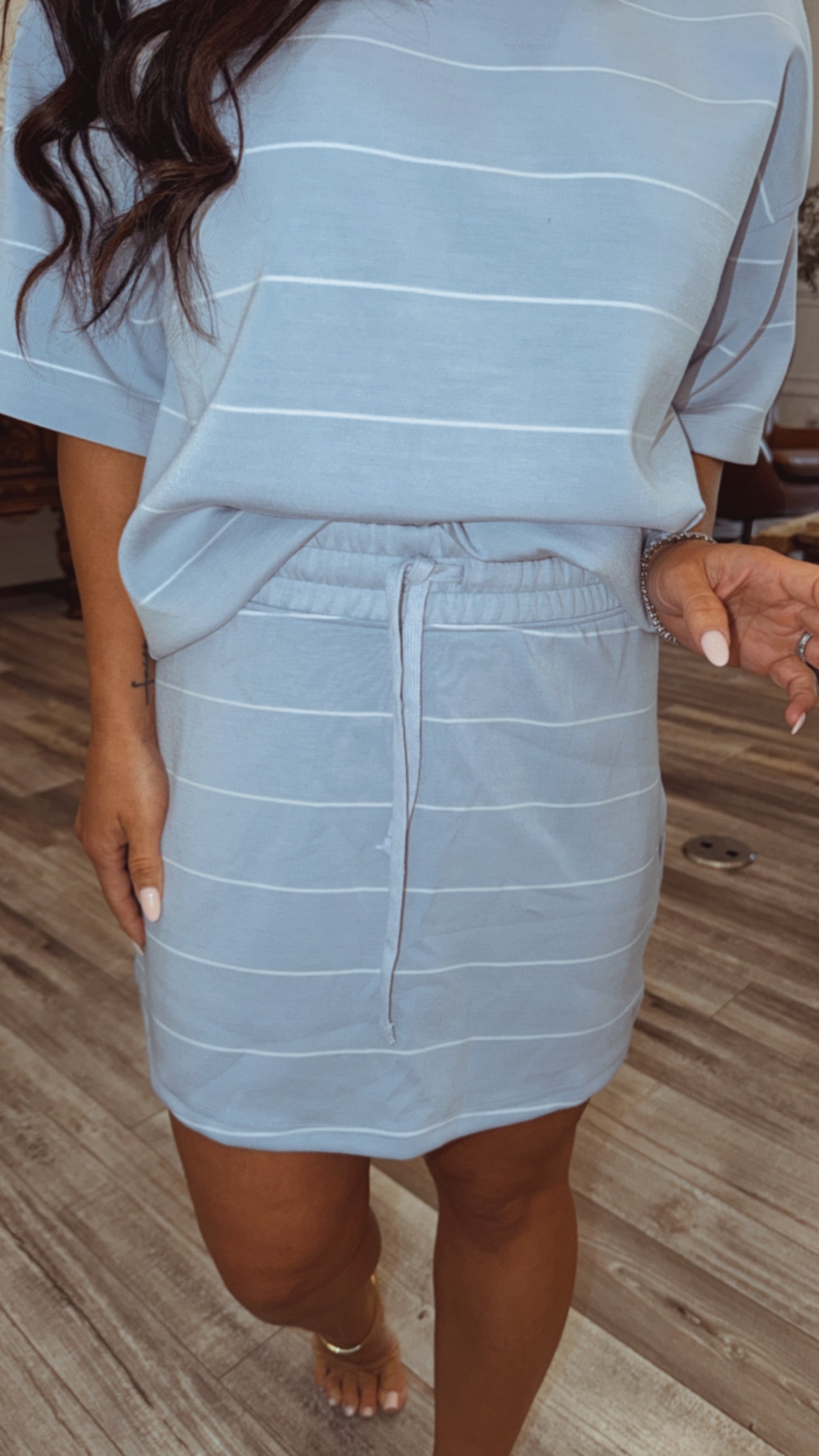 Rae Mode Light Blue and White Striped Modal Luxe Athletic Skort