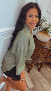 Chic Olive And Gold Button Up Blouse