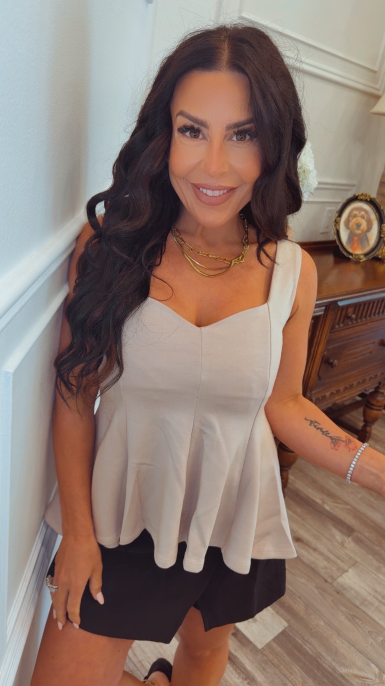 Taupe Scuba Knit Peplum Top