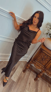 Silky Black Low Back Flowy Date Night Top