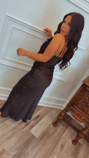 Silky Black Low Back Flowy Date Night Top