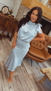 Dusty Blue and Black Dot Dress