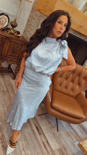 Dusty Blue and Black Dot Dress