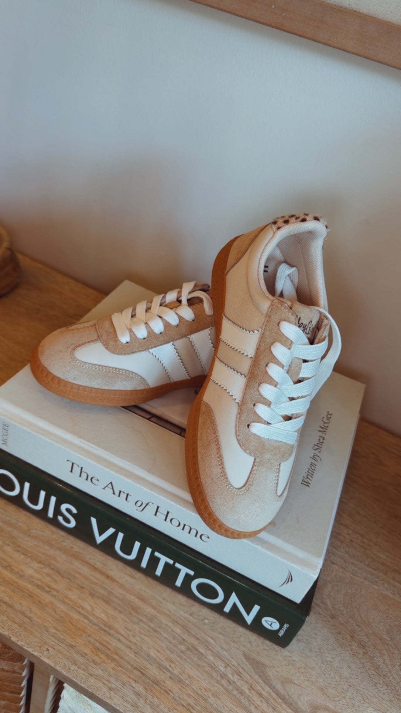 Corky Sand And White Double Stripe Sneakers