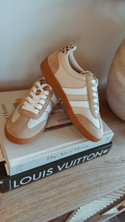 Corky Sand And White Double Stripe Sneakers