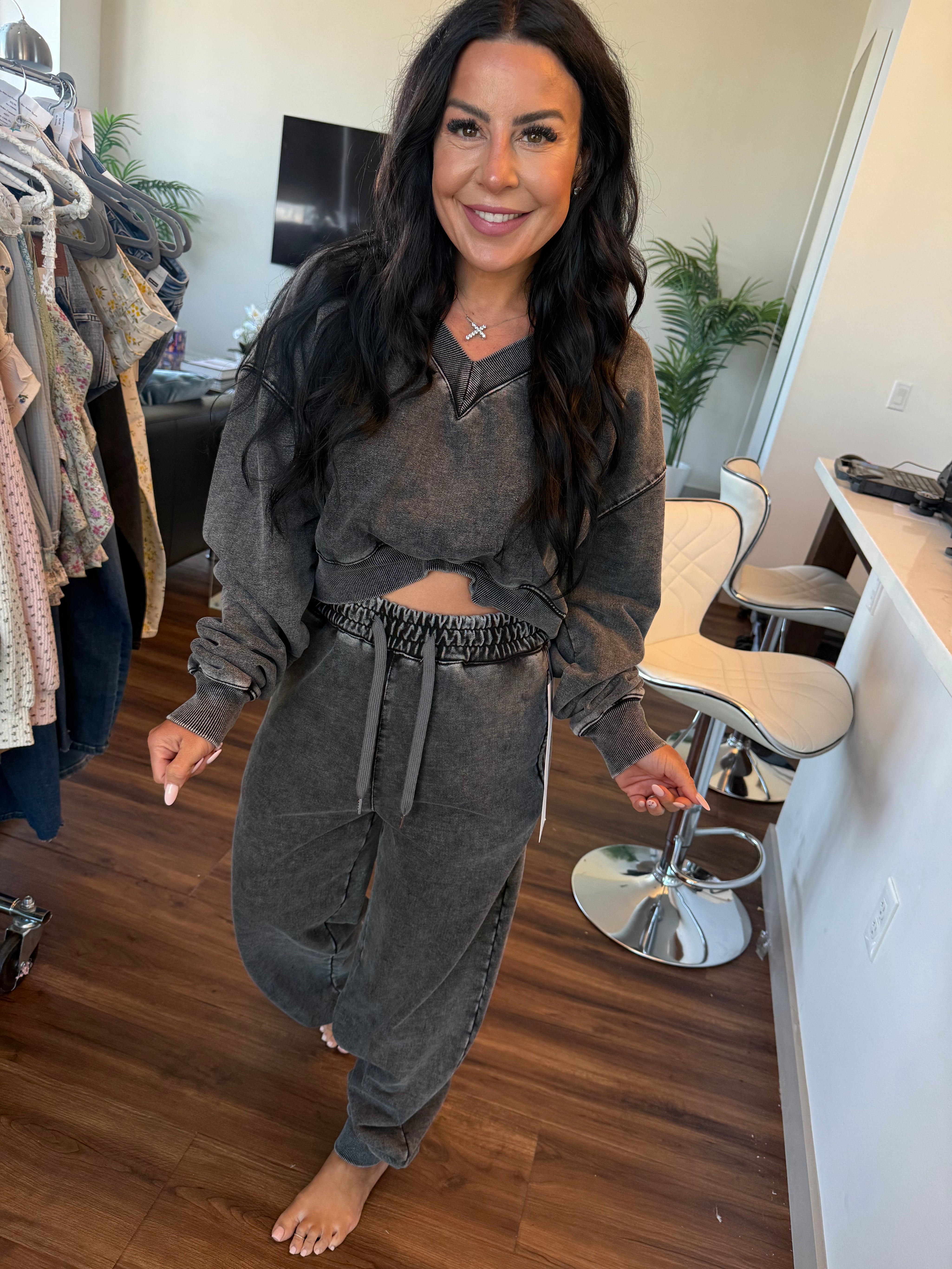 Stitch and Co Chic Luxe Washed Black Crewneck