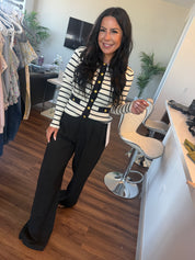 Stitch and Co Cream And Black Striped Button Up Sweater