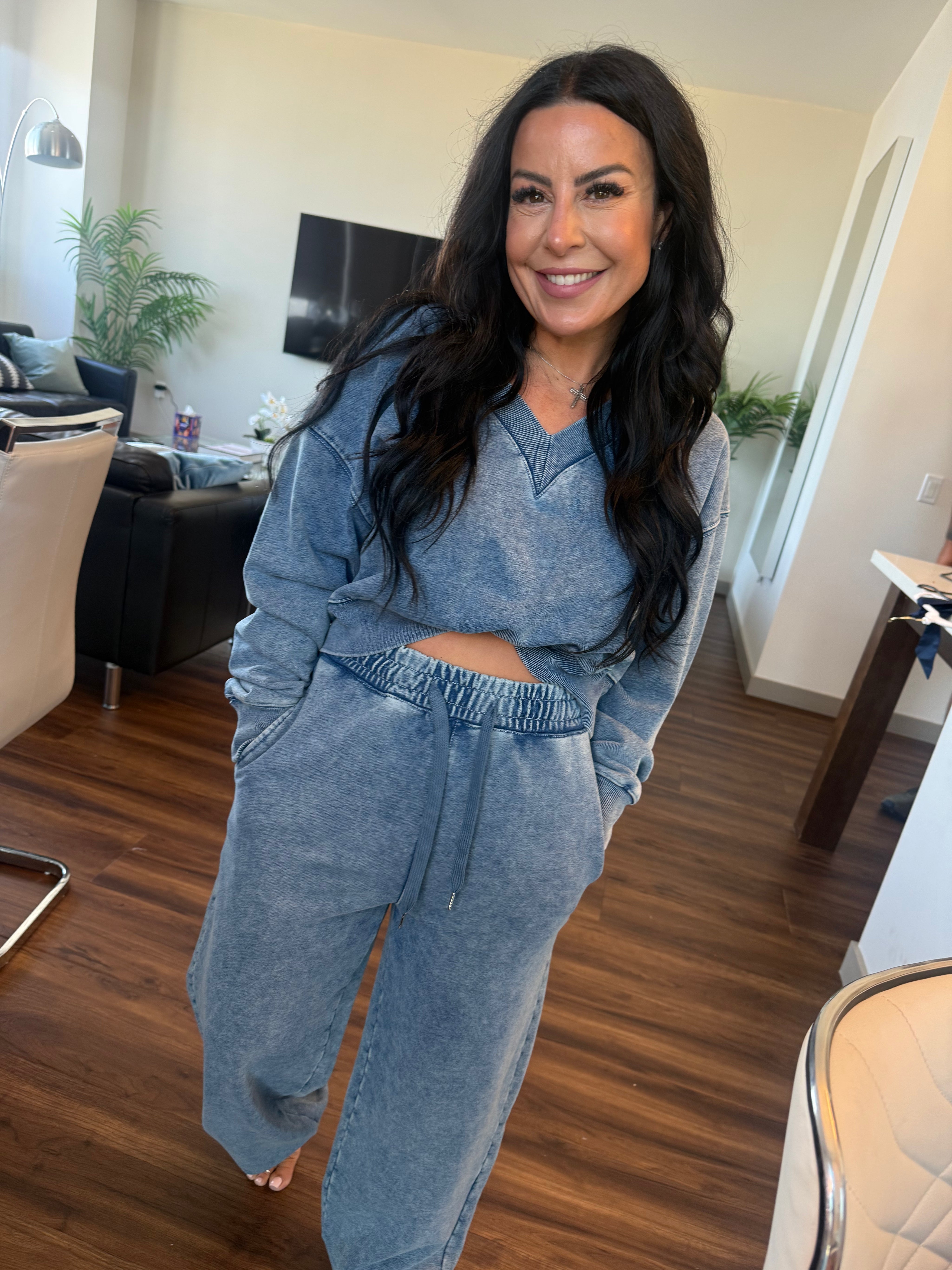 Stitch and Co Chic Luxe Washed Blue Crewneck
