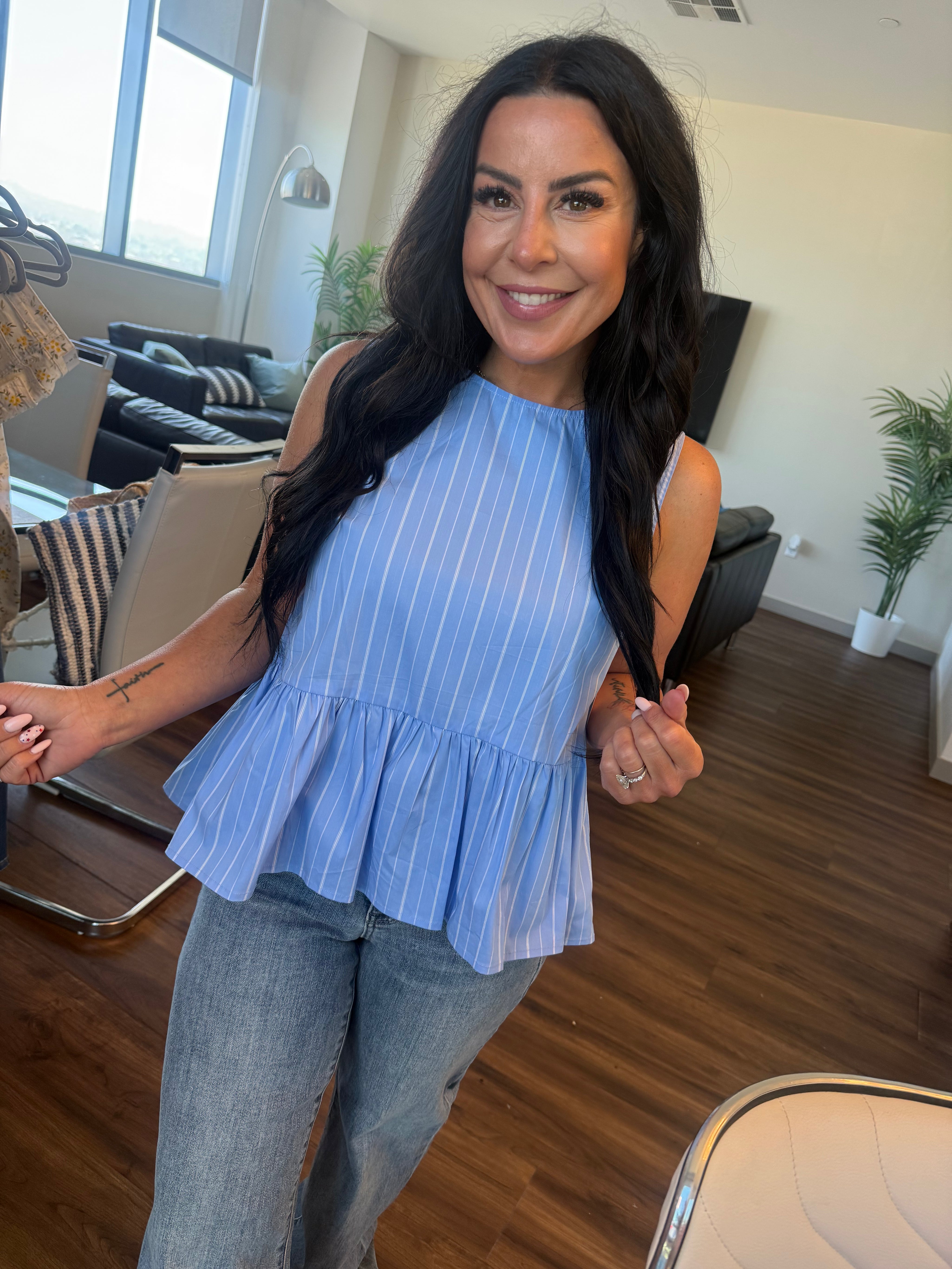 Stitch and Co Chic Blue and White Striped Top