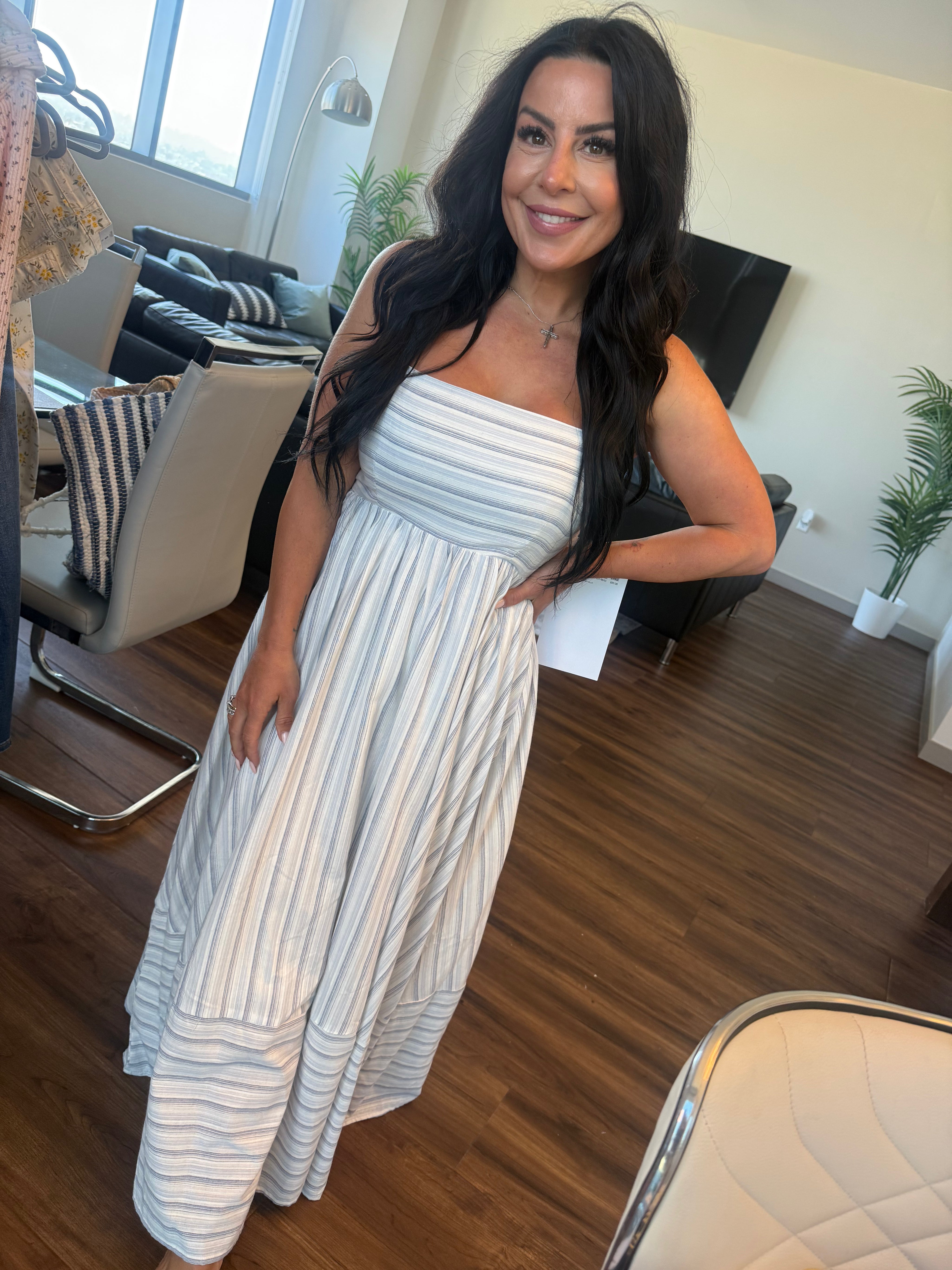 Stitch and Co CreamNavy adn White Striped Chic Dress