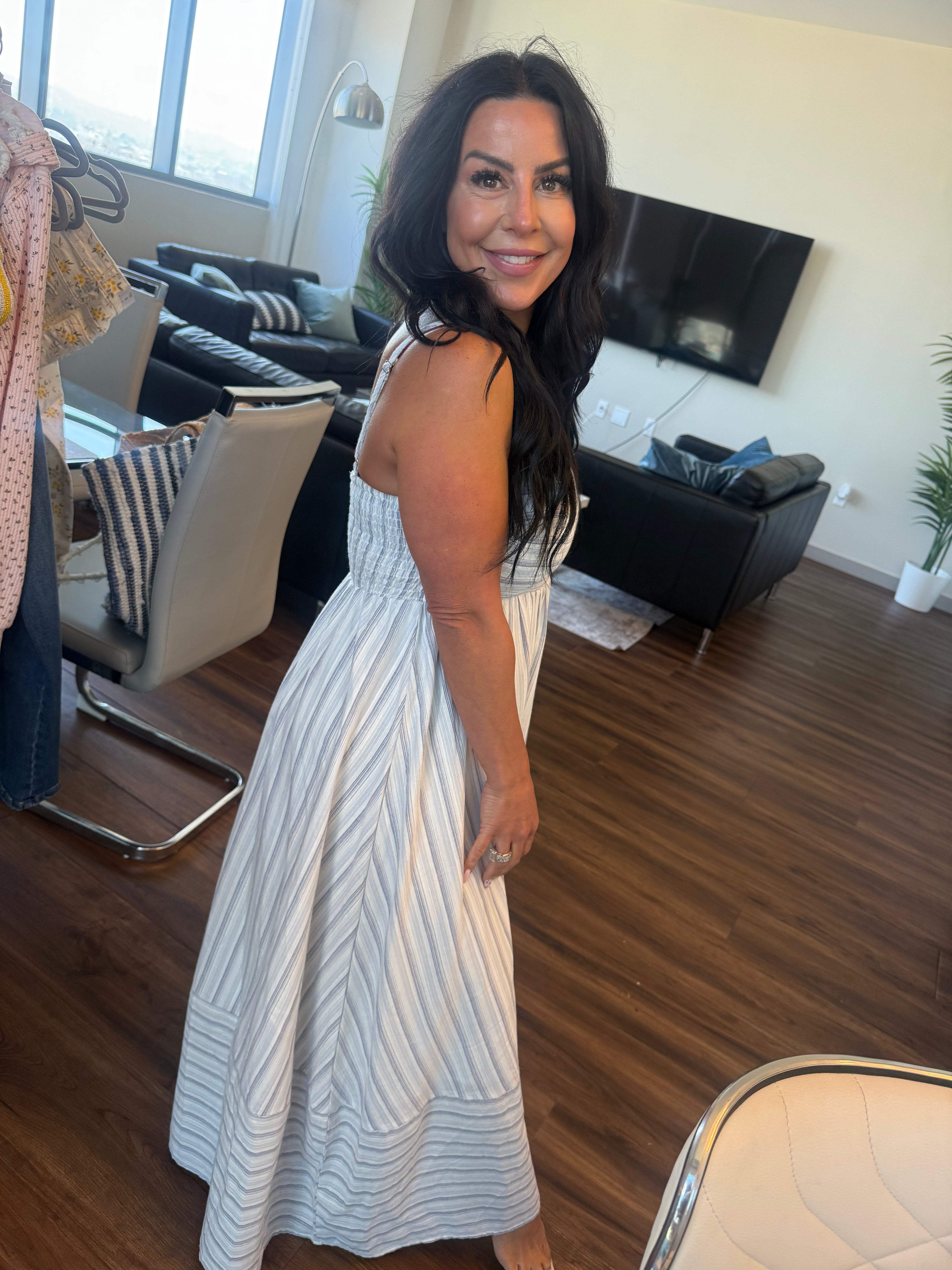Stitch and Co CreamNavy adn White Striped Chic Dress