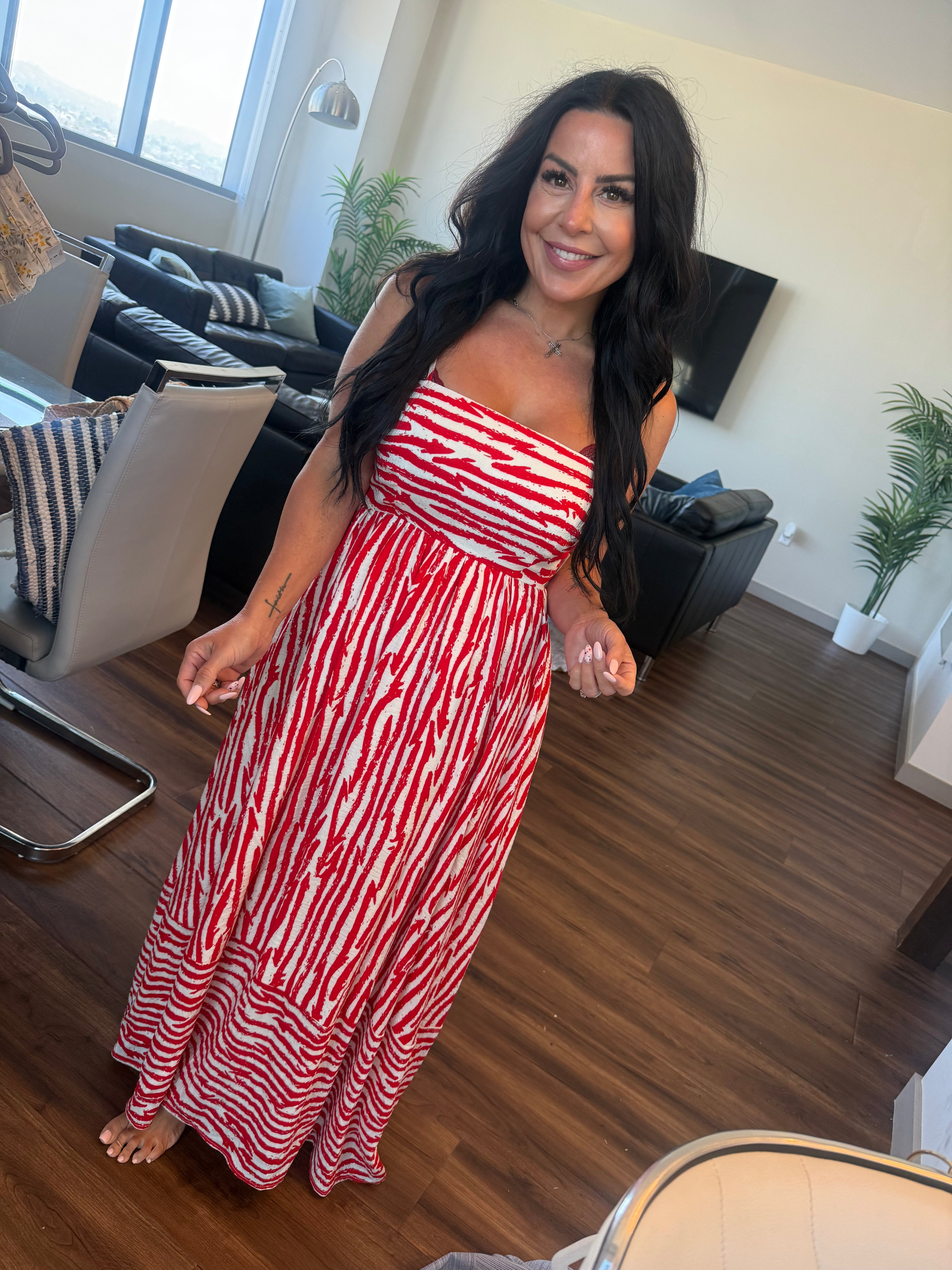 Stitch and Co Loose Fit Red and White Tank Dress