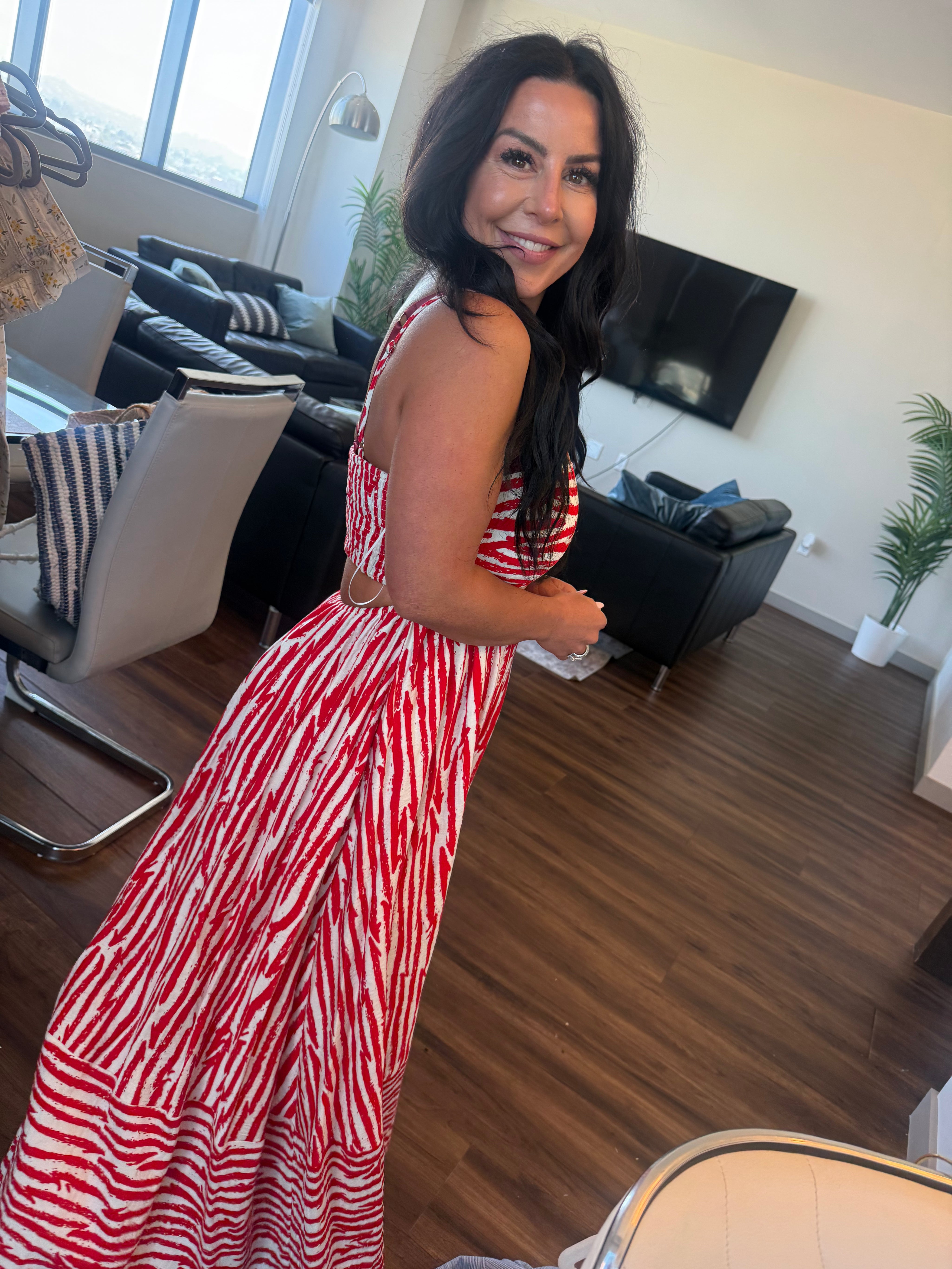 Stitch and Co Loose Fit Red and White Tank Dress