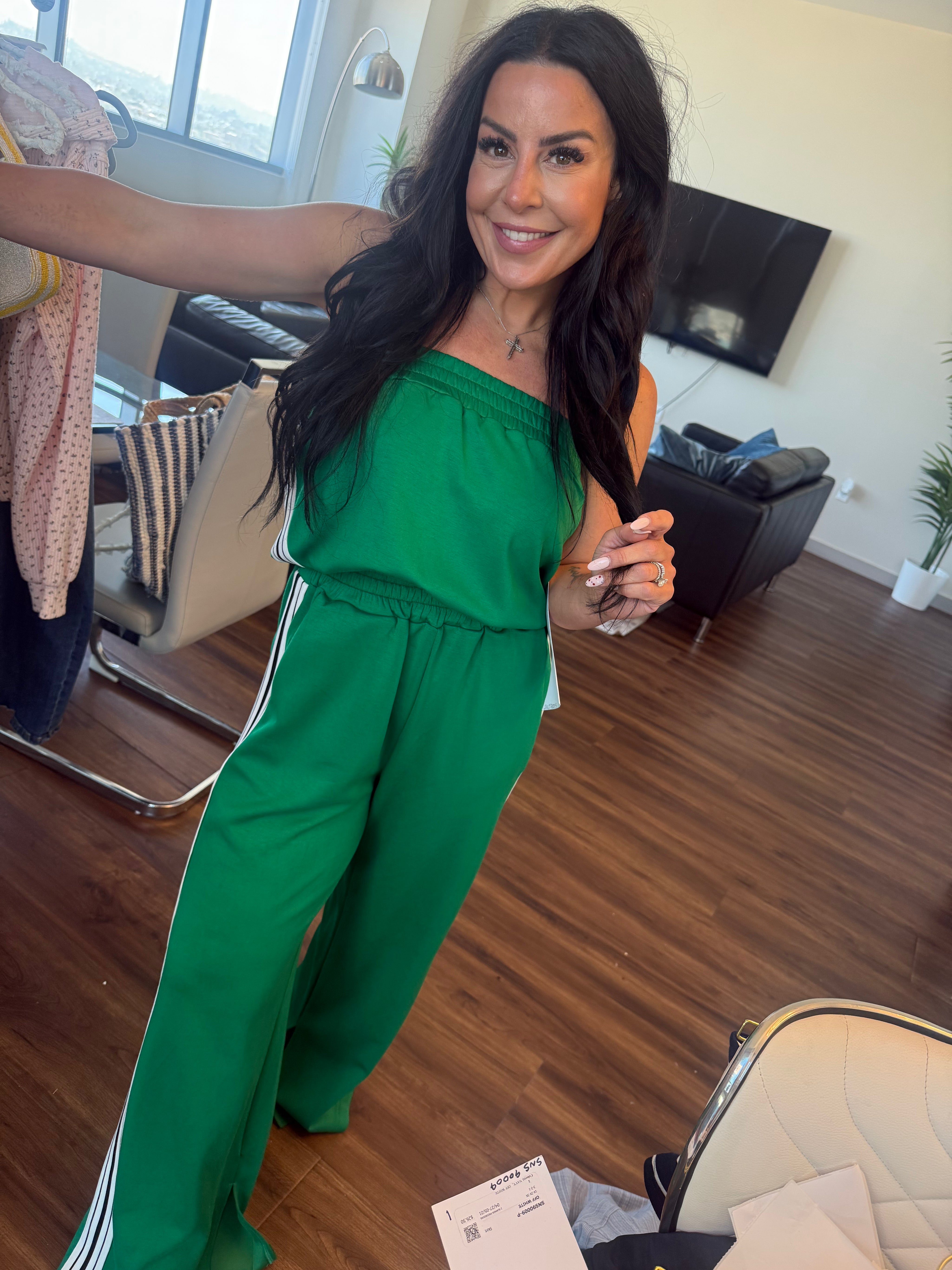 Stitch and Co Green and White Chic Jumpsuit
