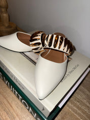 Ivory and Gold Chunky Strap Flats