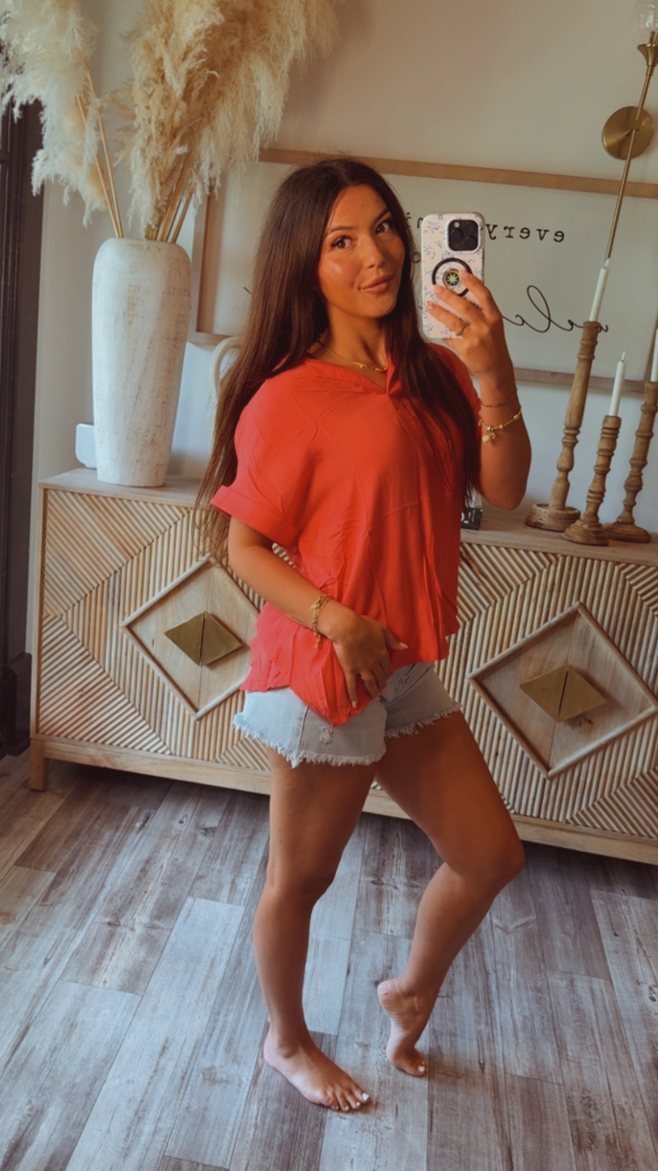 Lightweight Ultra Soft Coral Collared Top