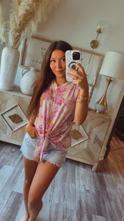 Chic Front Tie Sleeveless Top Violet and White