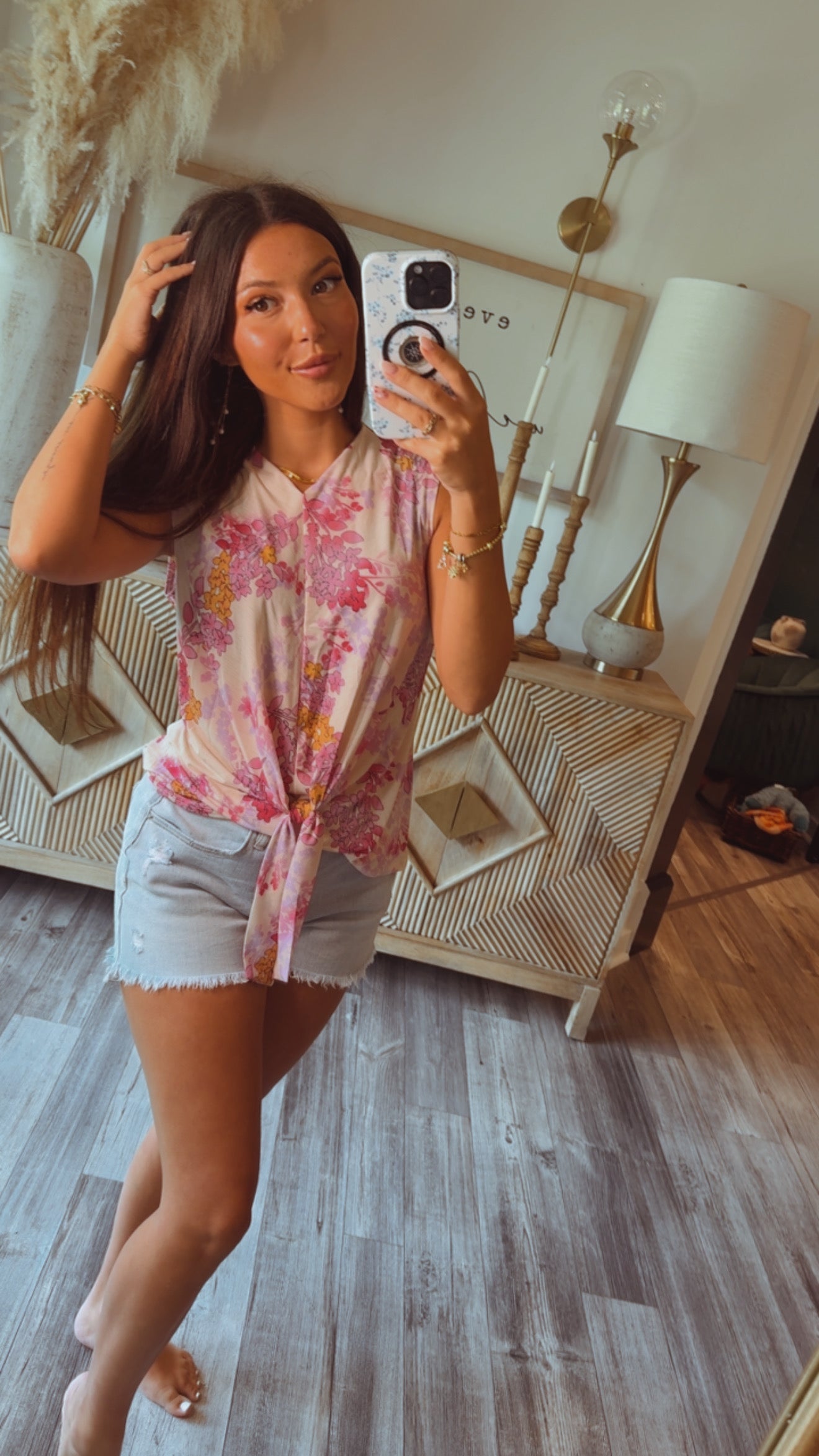 Chic Front Tie Sleeveless Top Violet and White
