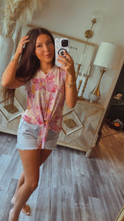 Chic Front Tie Sleeveless Top Violet and White