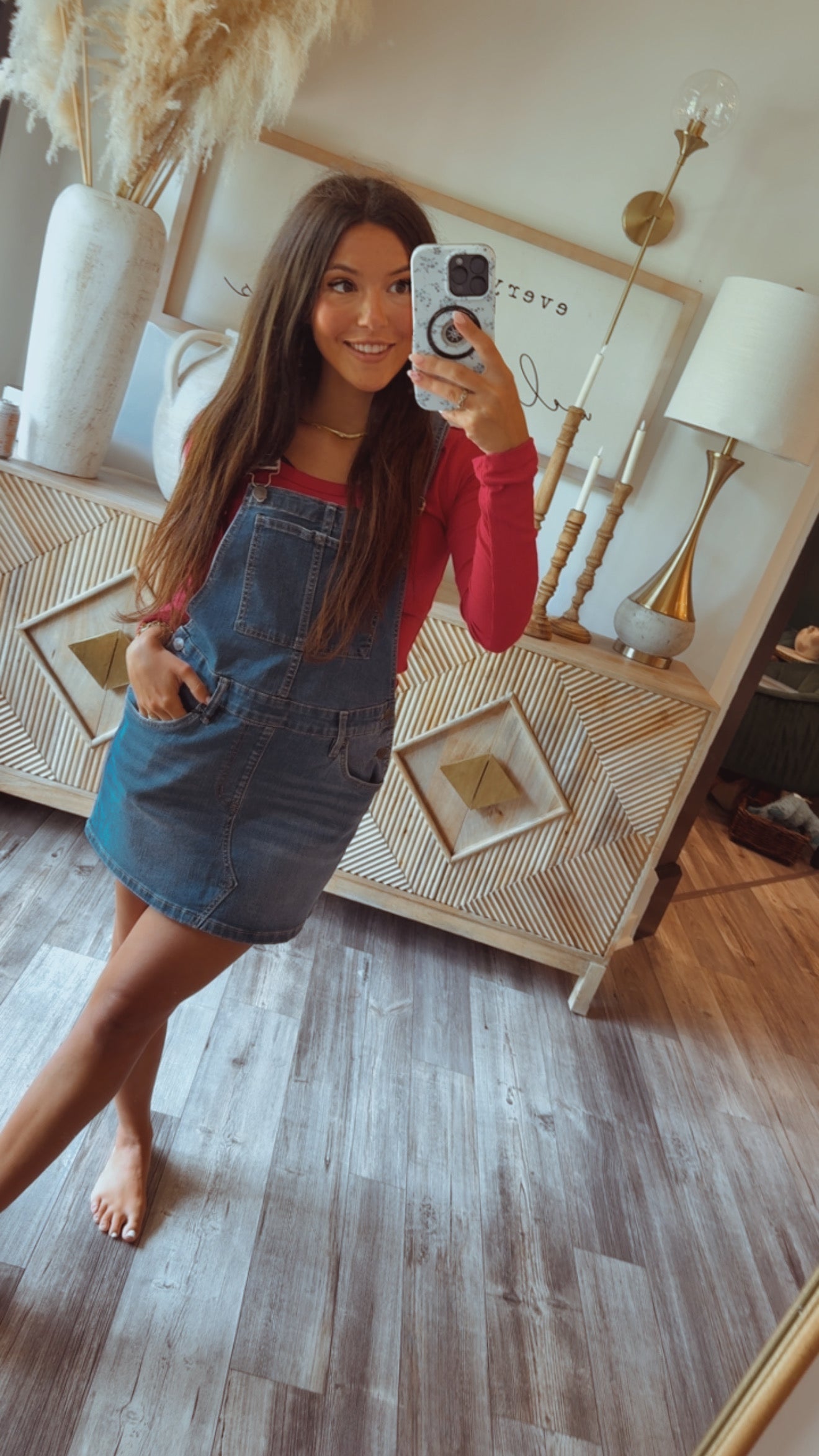 Mica Denim Medium Wash Mini Overall Dress