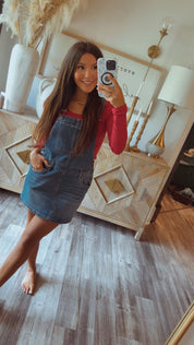 Mica Denim Medium Wash Mini Overall Dress