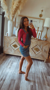 Mica Denim Medium Wash Mini Overall Dress