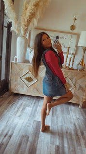 Mica Denim Medium Wash Mini Overall Dress