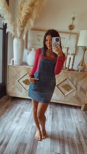 Mica Denim Medium Wash Mini Overall Dress