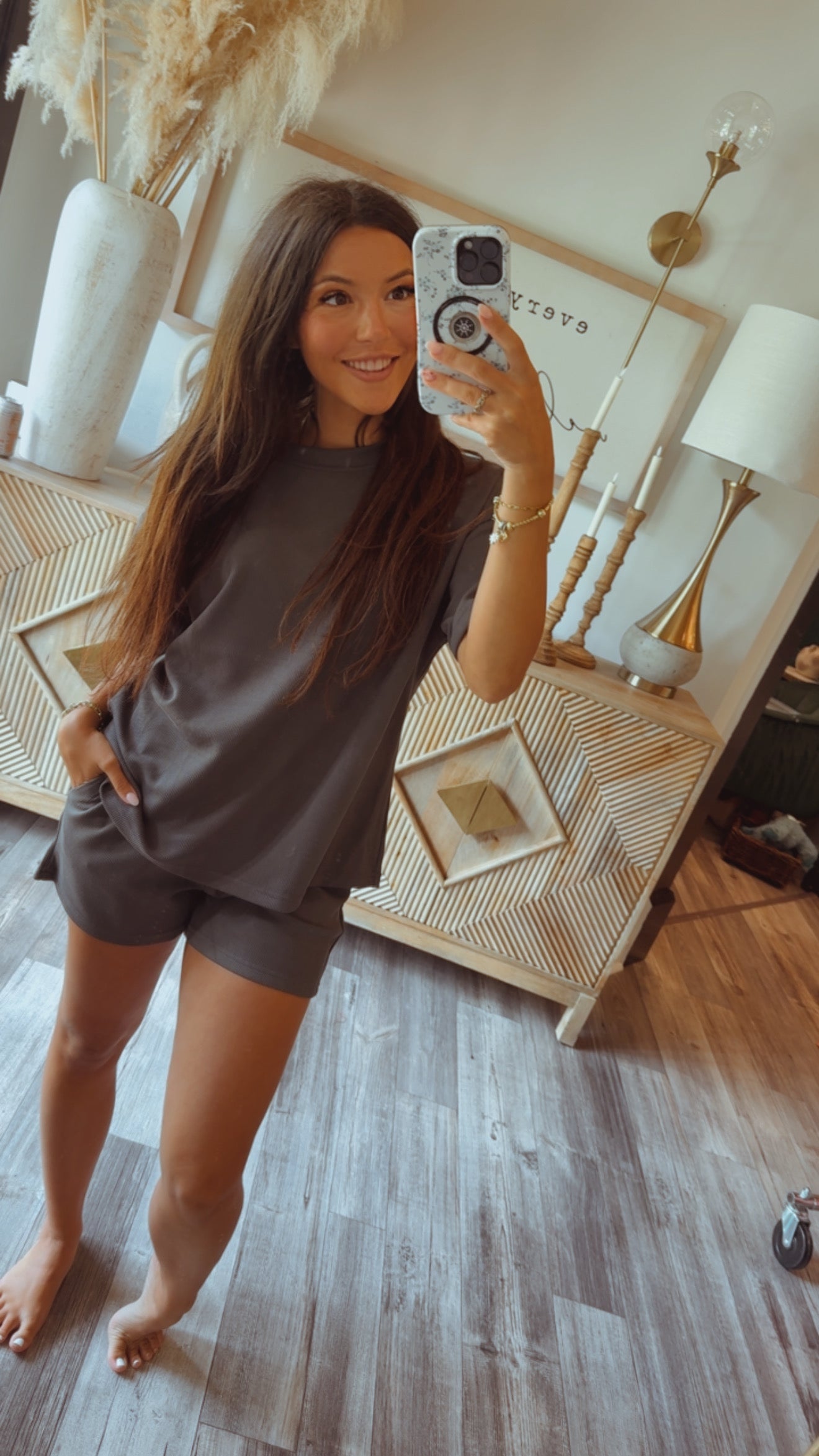 Luxe Ultra Soft Sand wash Rib Tee and Shorts Set