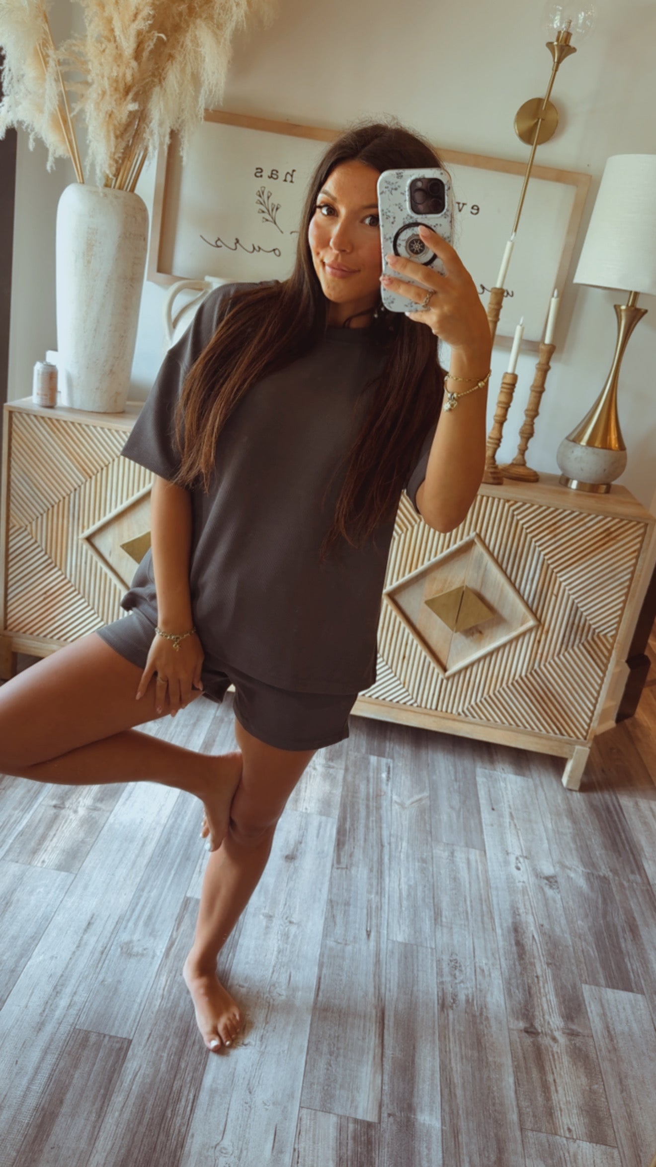 Luxe Ultra Soft Sand wash Rib Tee and Shorts Set