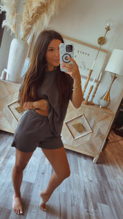 Luxe Ultra Soft Sand wash Rib Tee and Shorts Set