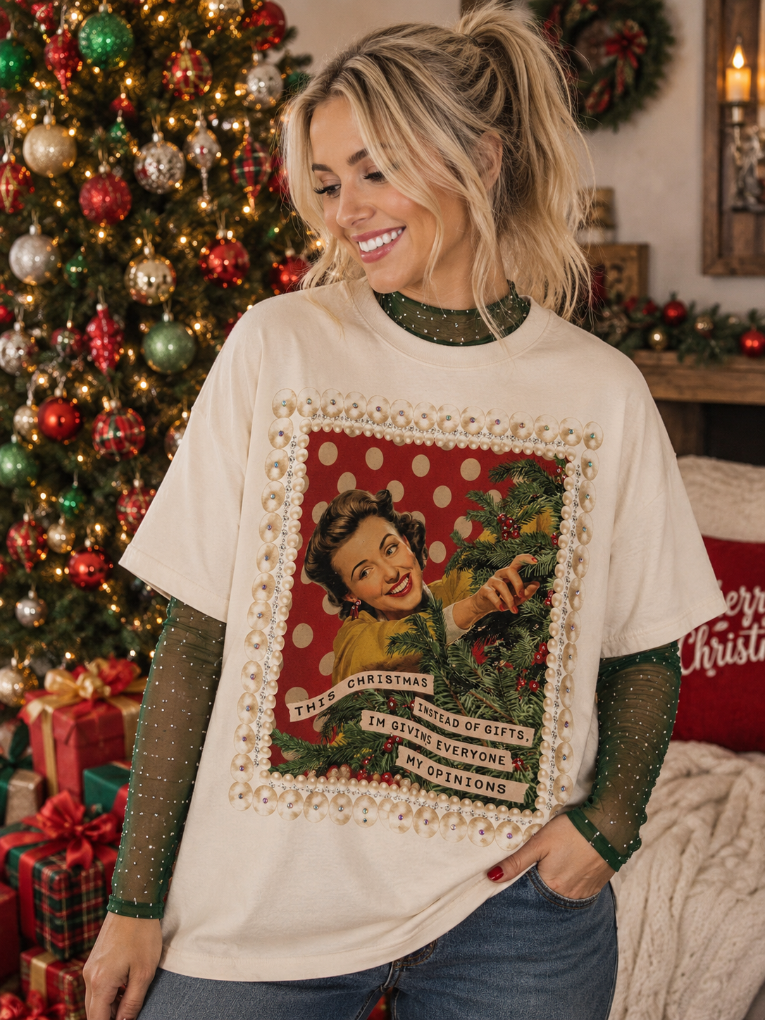 This Christmas Instead of Gifts, I'm Giving Everyone My Opinions Cream Graphic Tee 2060
