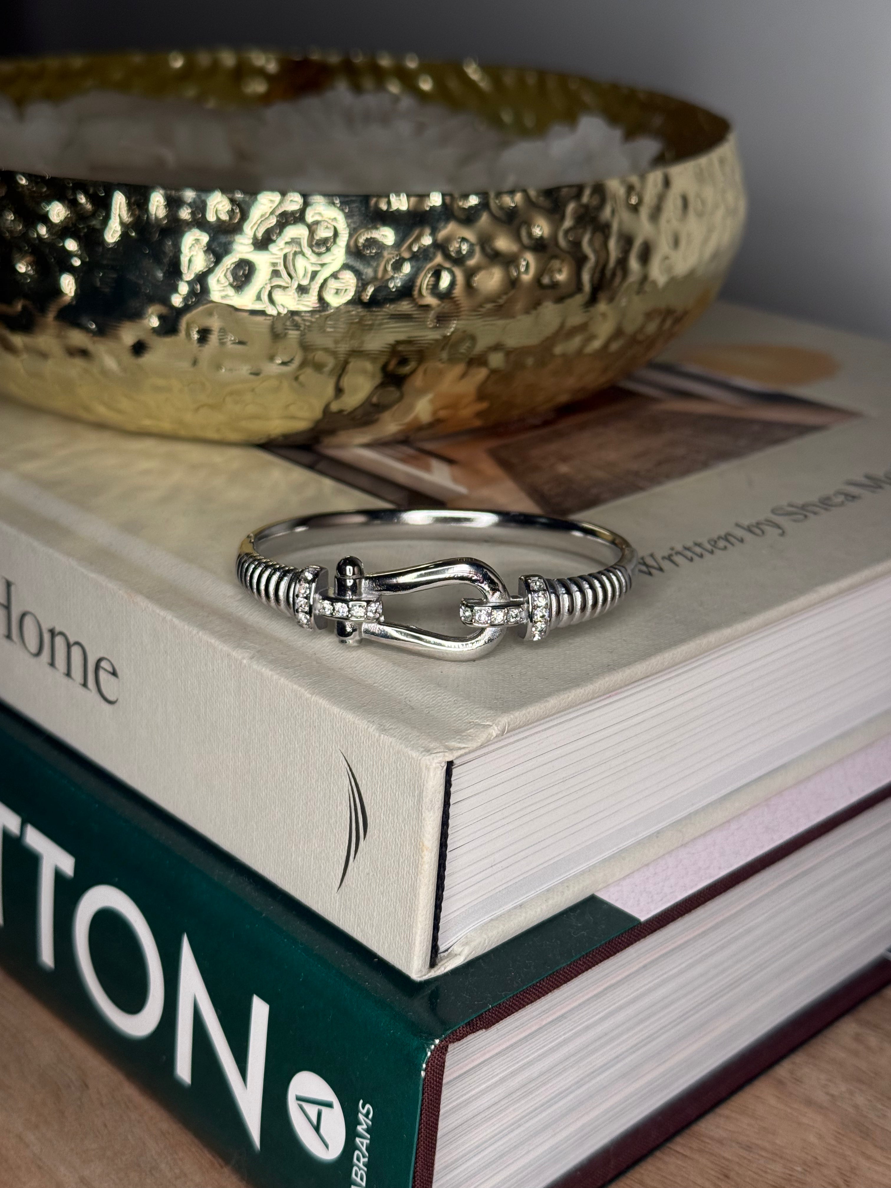 Silver And Crystal Buckle Inspired Bangle