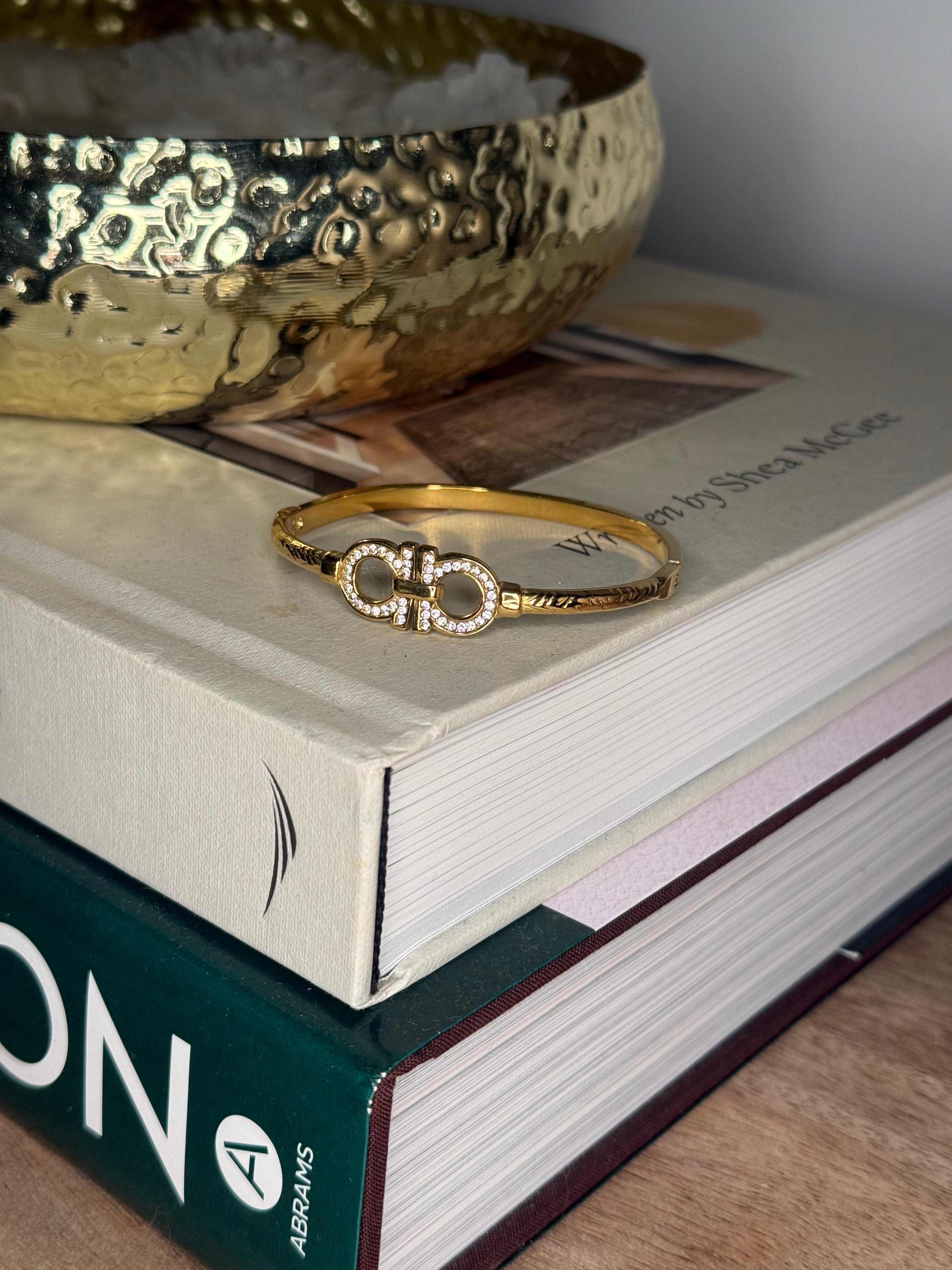 Gold Crystal Buckle Bangle