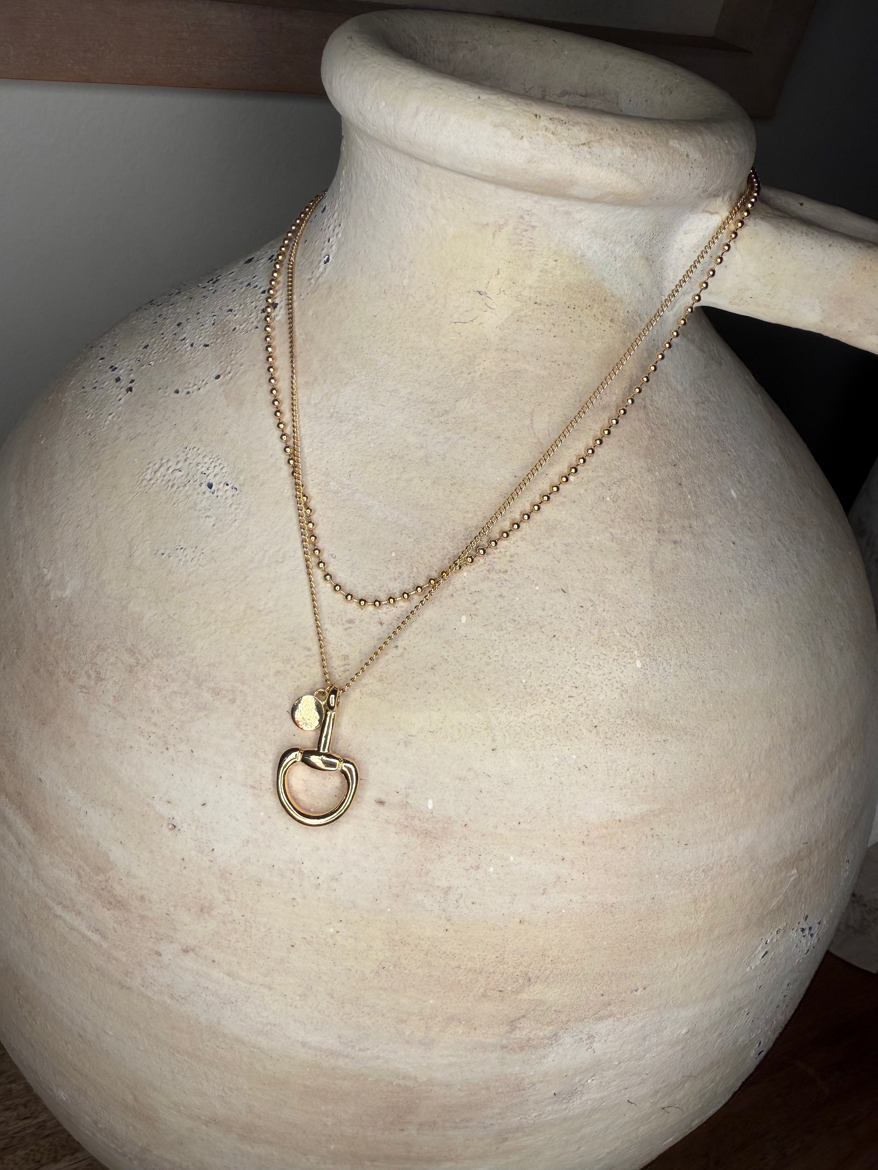Gold Inpsired Horsebit  Double Chain Necklace