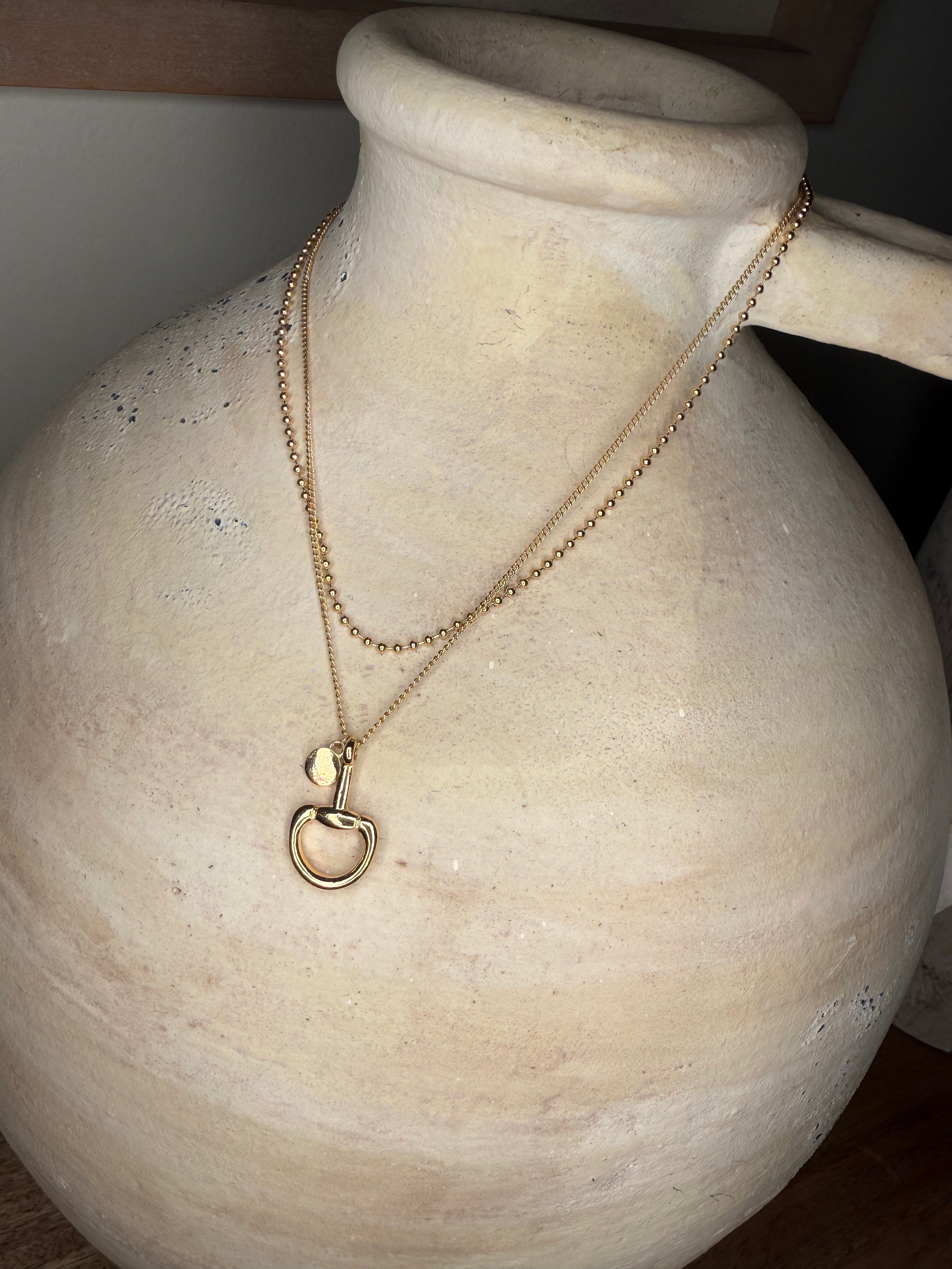 Gold Inpsired Horsebit  Double Chain Necklace