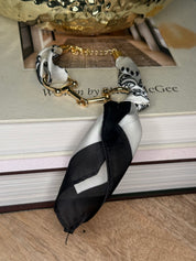 Black and White Silk Horsebit Scarf Purse Charm