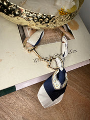 Navy and White Silk Horsebit Scarf Purse Charm