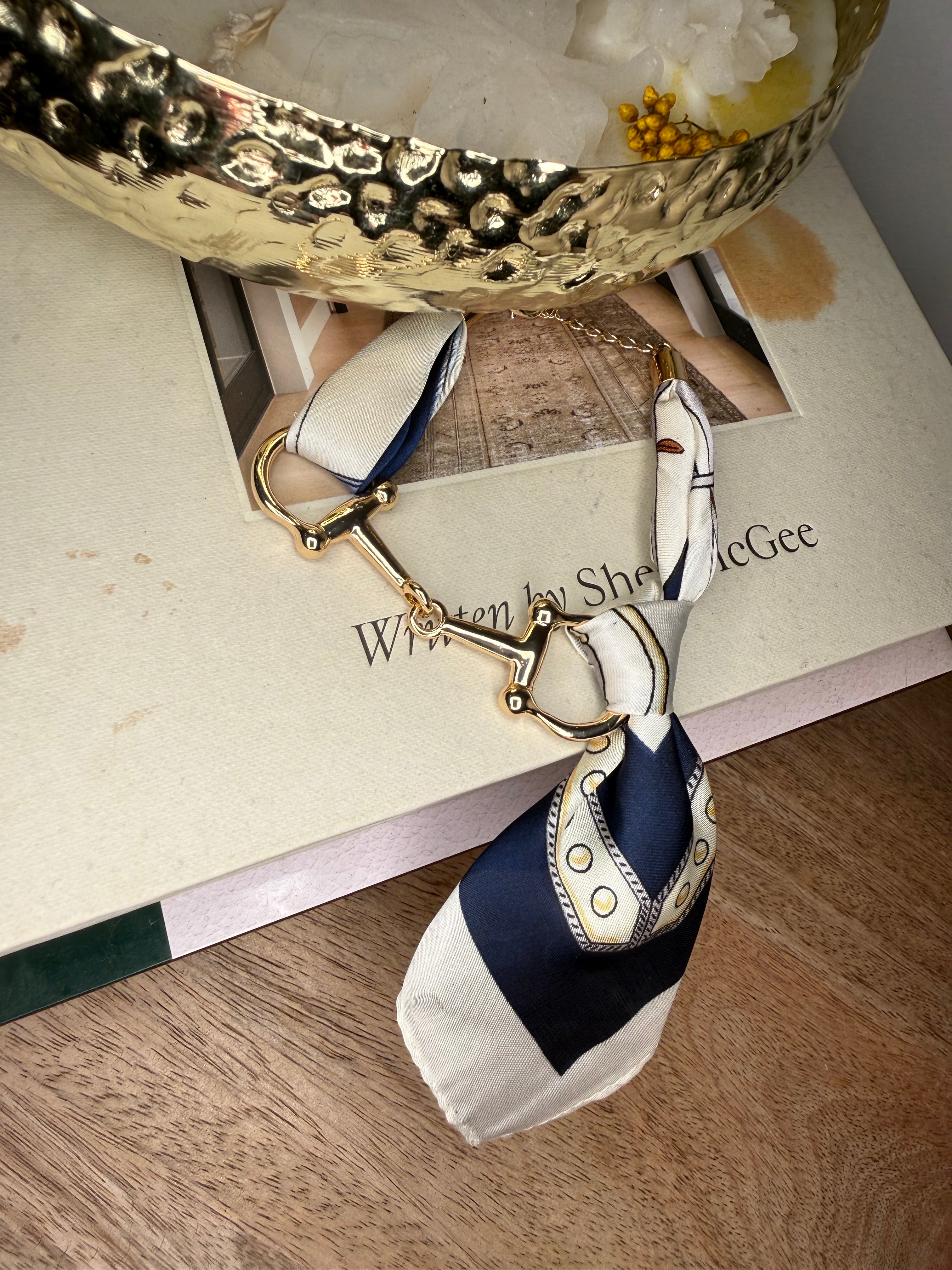 Navy and White Silk Horsebit Scarf Purse Charm
