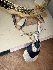 Navy and White Silk Horsebit Scarf Purse Charm