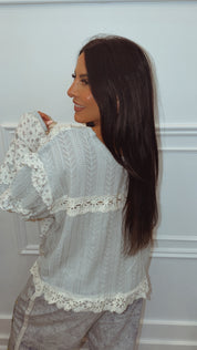 POL Mint Sage and Floral Boho Long Sleeve Top